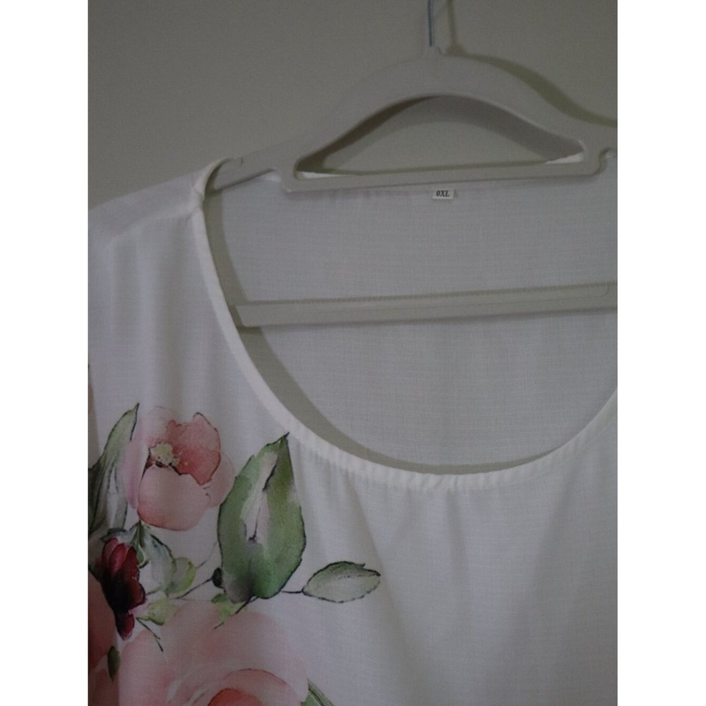 Cottagecore Boho Sheer Floral Blouse 0XL White Pink Rose Airy Flowy Top - Picture 2 of 6